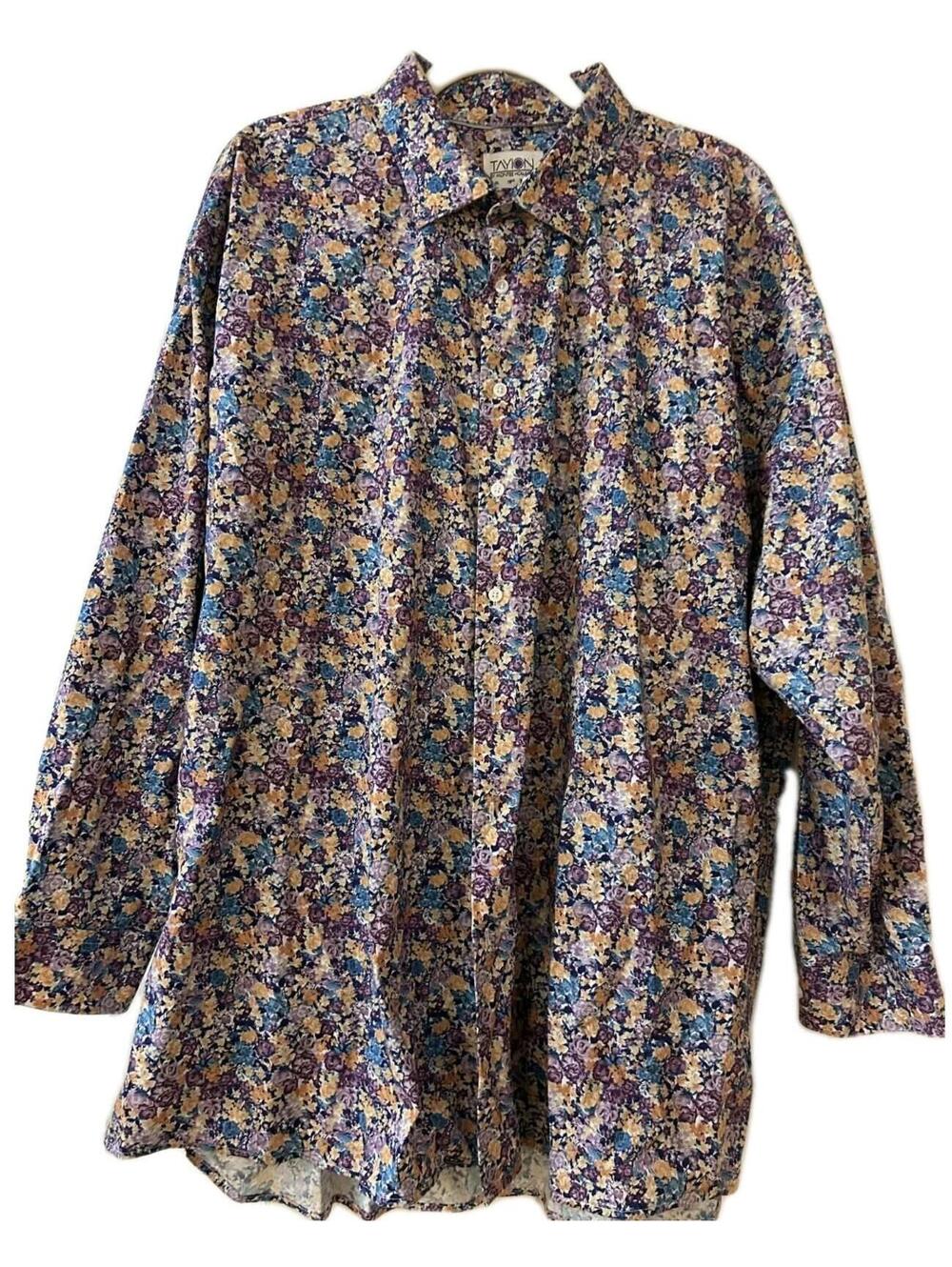 Taunton Men’s Button-up Business Dress Shirt Floral Purple Blue Yellow Size 2XL
